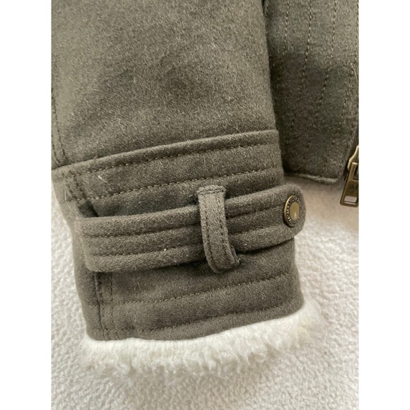 American Eagle Womens Medium Bomber Jacket Olive Green Wool Blend Sherpa Quilted - Picture 9 of 16